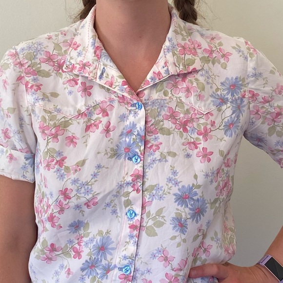 Vintage Floral Button Up Top 70s - Picture 2 of 6